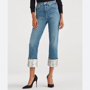 7 For All Mankind Luxe Vintage Sequin Boyfriend Jean Size 26 High Waisted Crop
